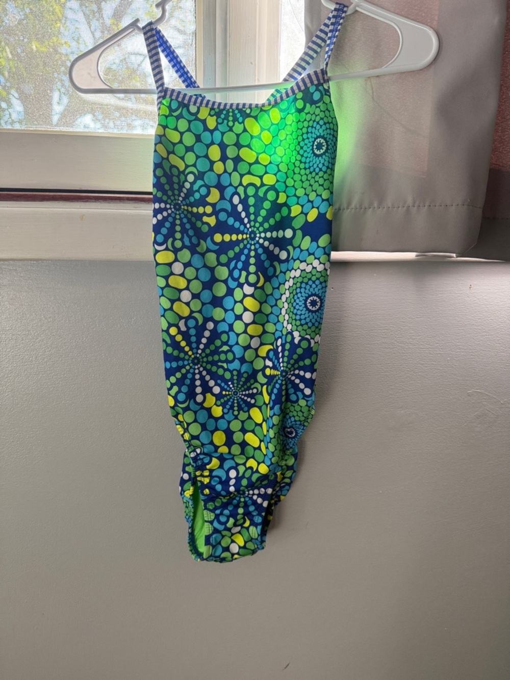 Dolfin Girls' Blue & Green Dot Floral One-Piece Swimsuit